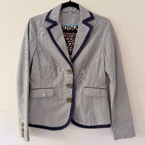 Boden Pinstripe Navy White Cotton Blazer Tuxedo Style Classic Office Preppy Sz 6